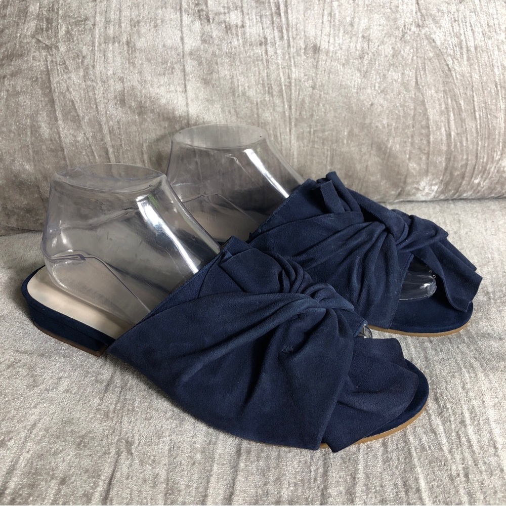 KENNETH COLE VINESSA New York  NAVY BLUE VELVET SLIDE SANDALS WITH BOW SIZE 10